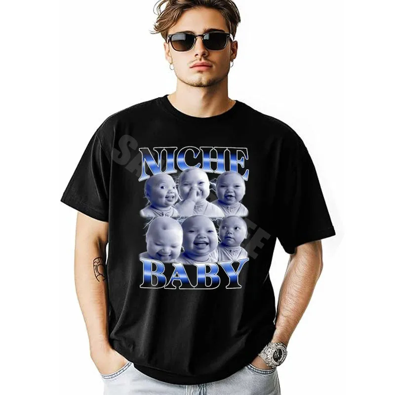 Funny Niche Baby Holding Laugh Baby Ai Meme Bootleg Design T-Shirt Y2k Humor Fashion Graphic Outfit Cotton Short Sleeve Blouses