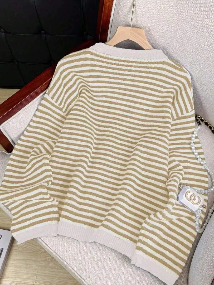 

Loose Striped Knit Cardigan Sweater For Women Casual Long Sleeve Streetwear