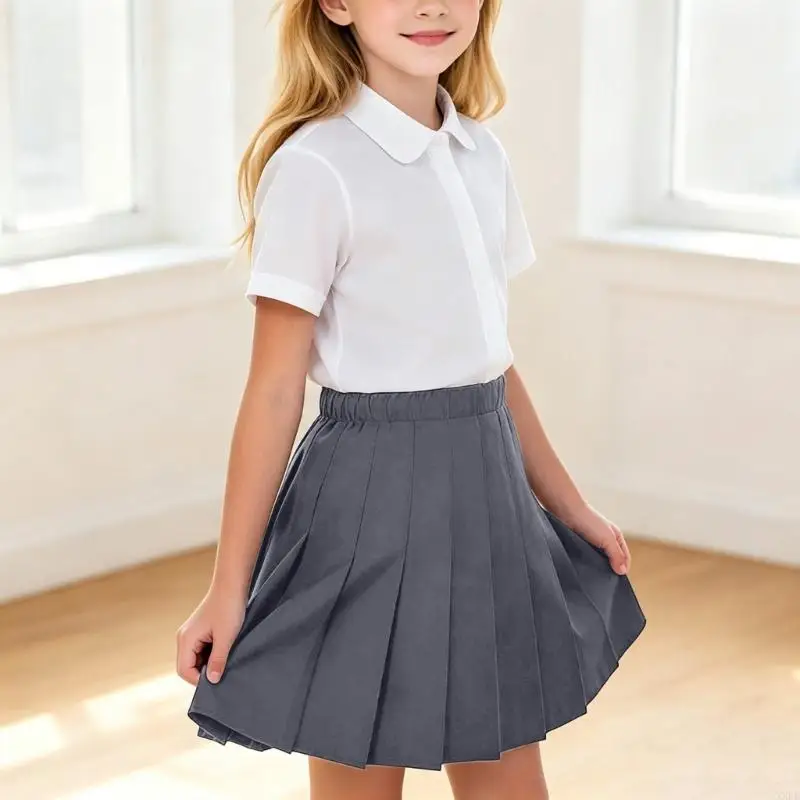 Girl's Color Casual A- Line Pintched Waist Pleated School Uniform Skirt