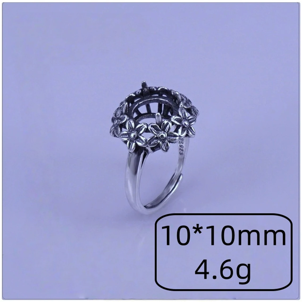 

S925Pure Silver Round 10*10mm Retro Open Rings Setting With Turquoise Sapphire Womens Support Gifts Engagement Jewelry Wholesale