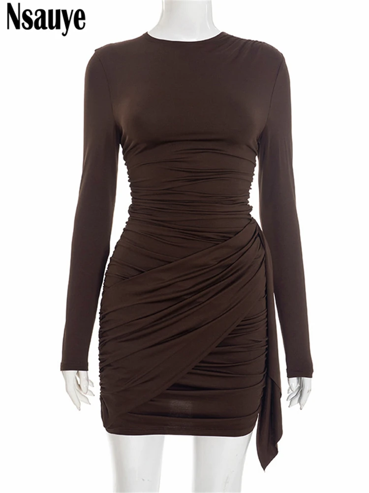 Nsauye موضة جديدة المرأة قصيرة التفاف عالية الخصر فستان شتاء صغير 2025 ملابس مثير ليلة نادي حفلة سهرة فستان بكم طويل #5
