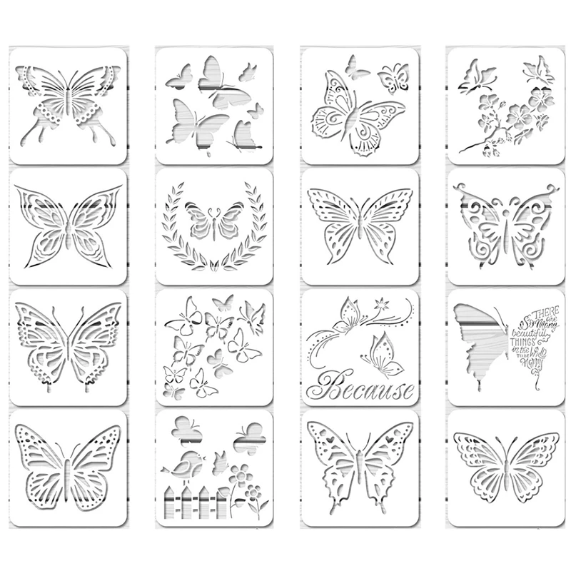 32Pcs Reusable Butterfly Stencils Butterfly Template Art Painting Stencils for Paint Craft Wall DIY Decor (6 x 6 Inches)