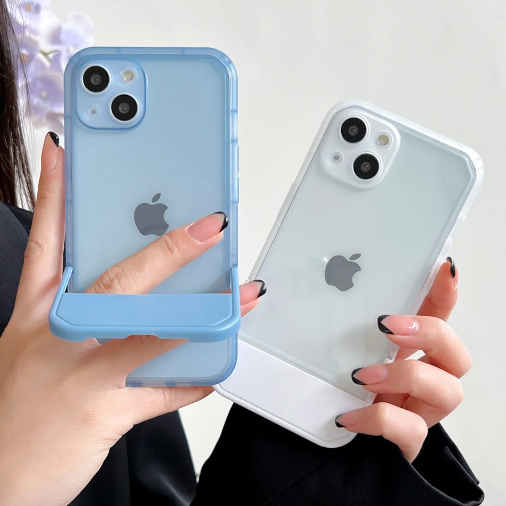 Clear Foldable Stand Case For iPhone 16 15 Pro Cover 11 14 12 13 15 Pro Max X XR XS Max 7 8 Plus Shockpoof TPU Back Cover Case