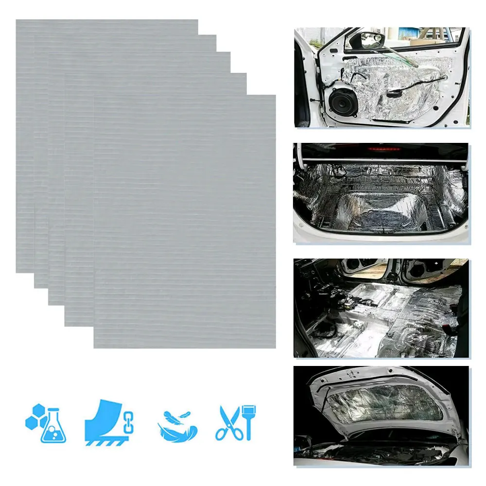 10pcs Universal Car Sound Proof Mats Silver Car Insulation Pad Car Noise Reduction Insulation Pad Auto Interior Accessories