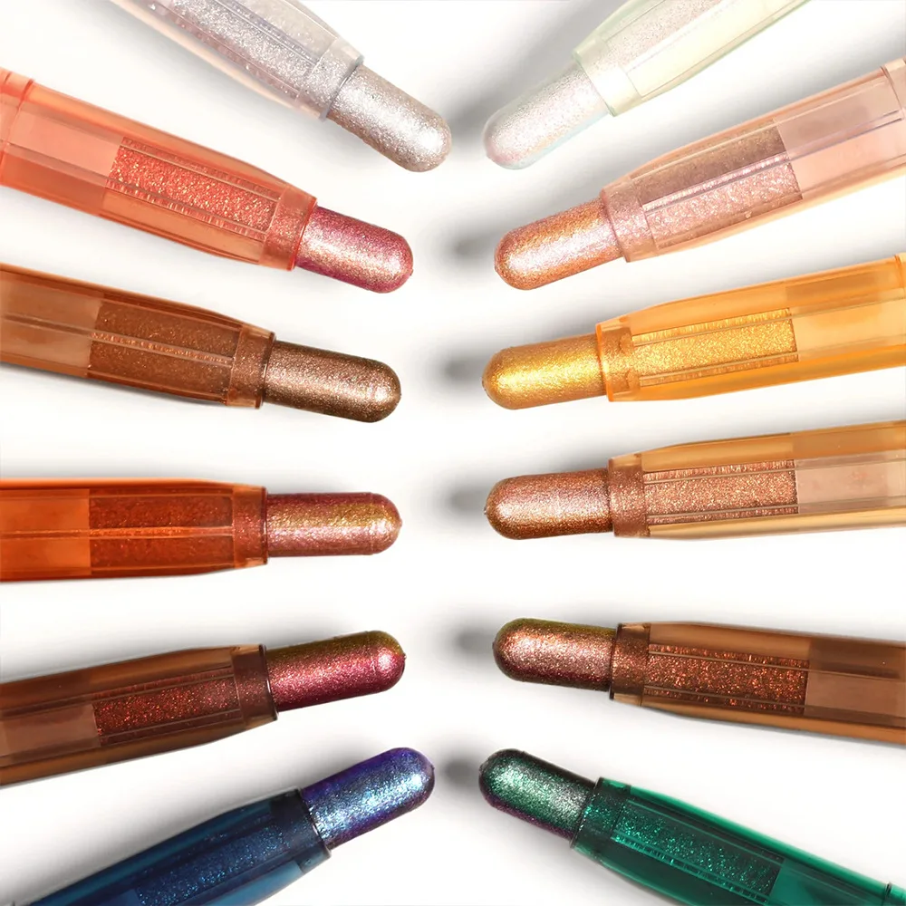 12 色きらめくハイライトスティックグリッターマルチカラーアイシャドウペンシル明るい目まぶしい効果メイクアップハイライター