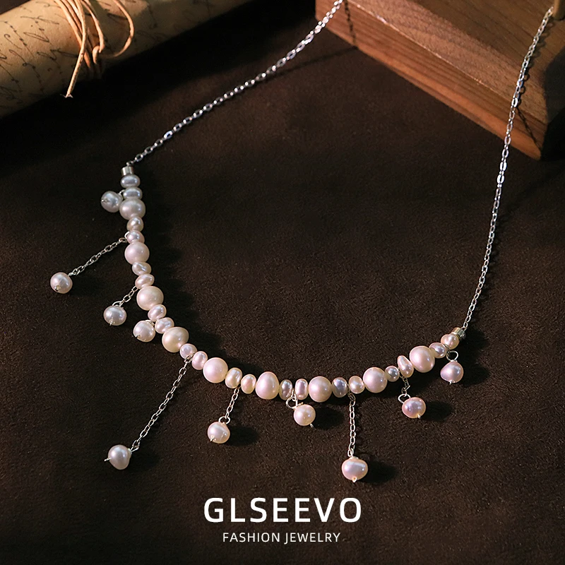 

Ожерелье из стерлингового серебра с кисточкой из натурального жемчуга, роскошное модное элегантное ожерелье, свадебные банкетные украшения для женщин GN0788