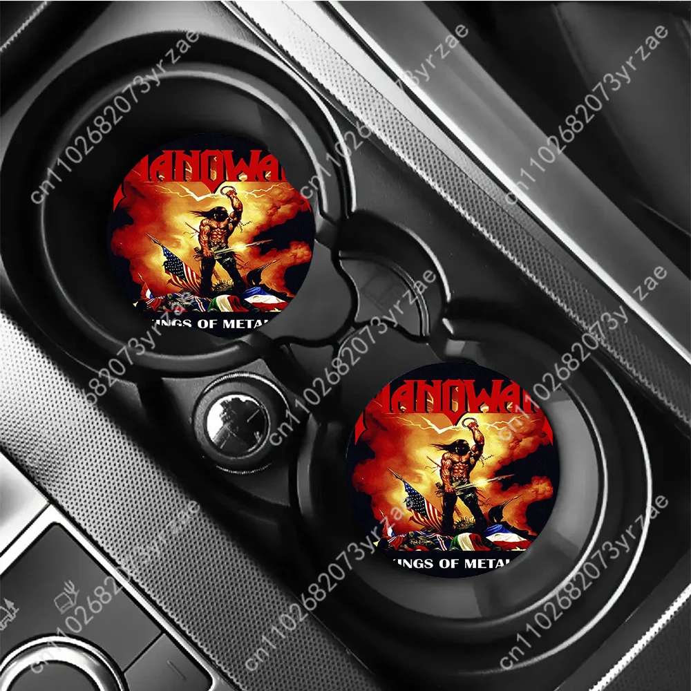 

Punk Music Manowar Car Coasters 2pcs Absorbent Anti Slip Car Coasters Scalding Waterproof Easy Clean Car Interior Accessories