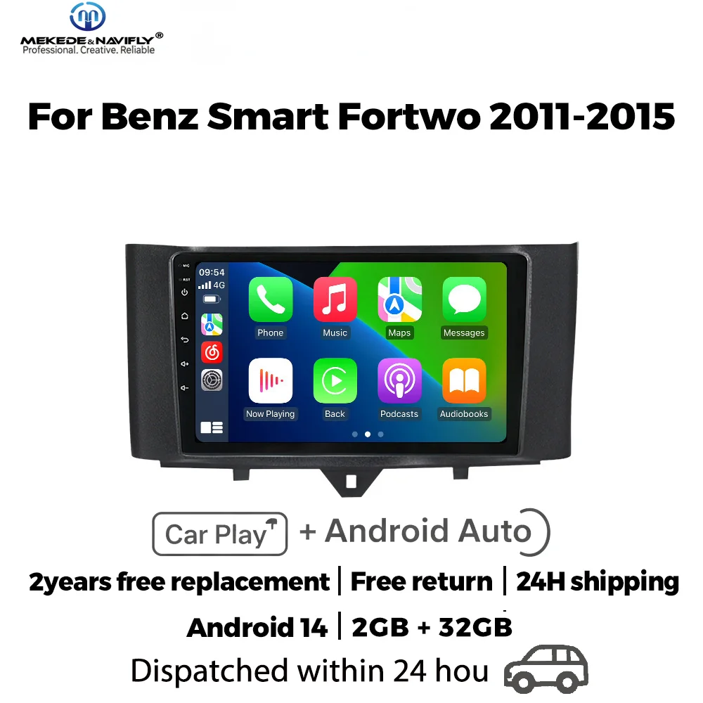 MEKEDE 2 Din Carplay für Mercedes Benz Smart Fortwo 451 2010 - 2015 Autoradio Multimedia Autoradio Intelligentes Auto-Audiosystem