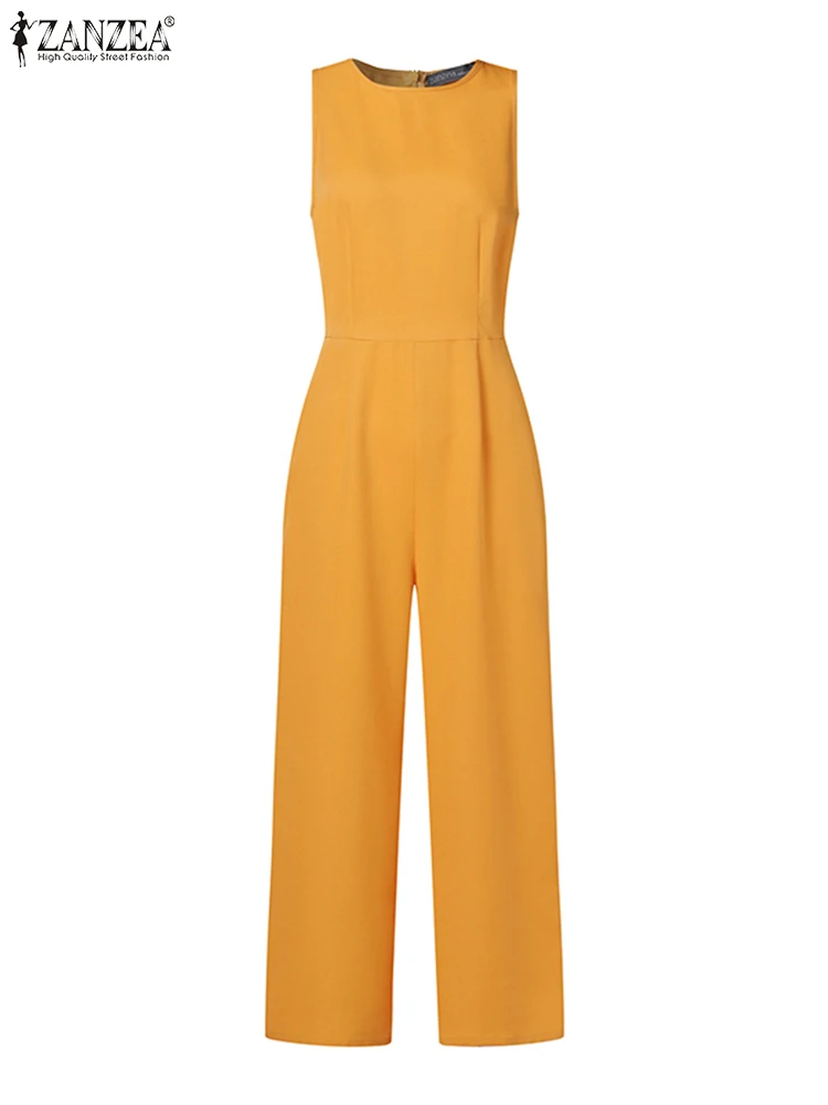 Dames Mouwloze Lange Jumpsuit Zanzea 2024 Zomer Wijde Pijpen Broek Casual Taille Tank Playsuit Office Dame Elegante Zak Overalls