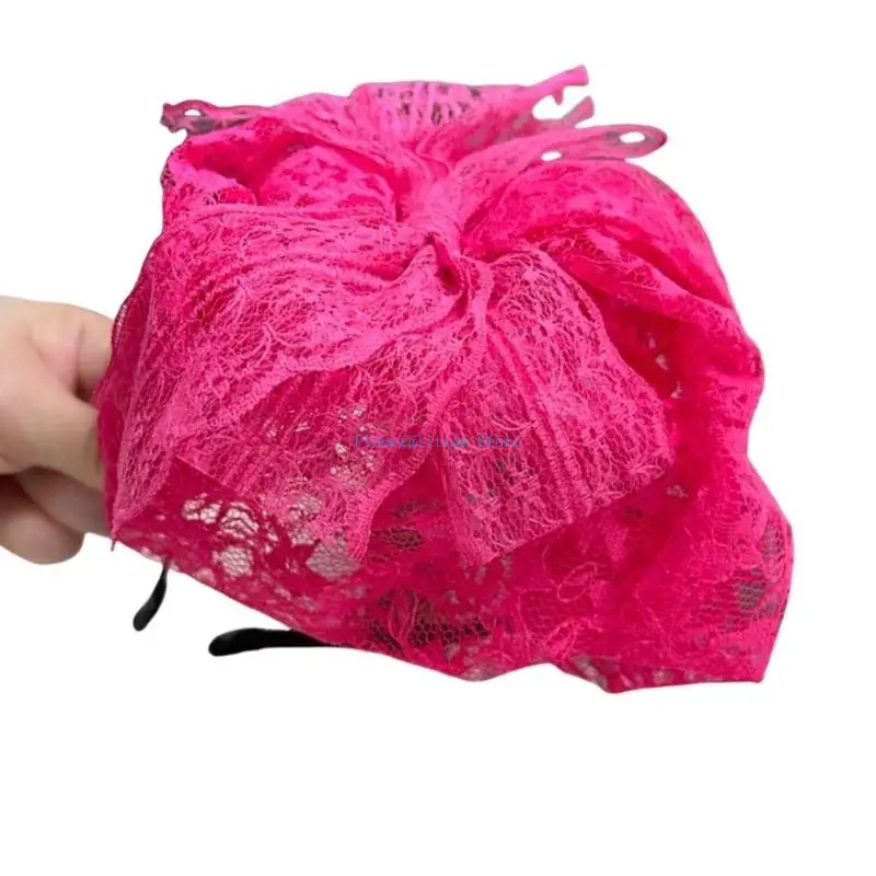 

652B Elegant Lace Bows Hat With Hairband For Women Vintage Styles Headwear Headpiece