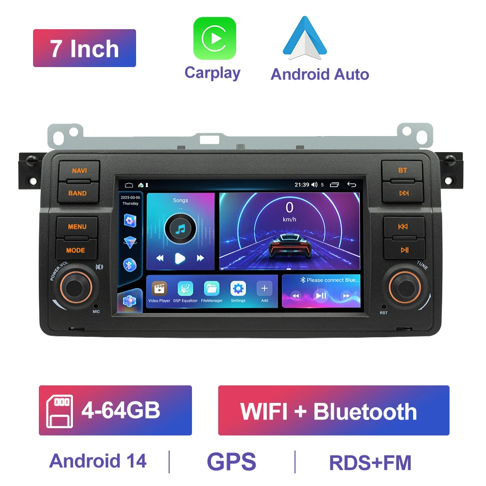 GEARELEC 7 "Autoradio Carplay Voor BMW E46 M3 Rover 75 1998-2006 Auto Multimedia Speler Android 14 Autoradio GPS WIFI Bluetooth FM RDS