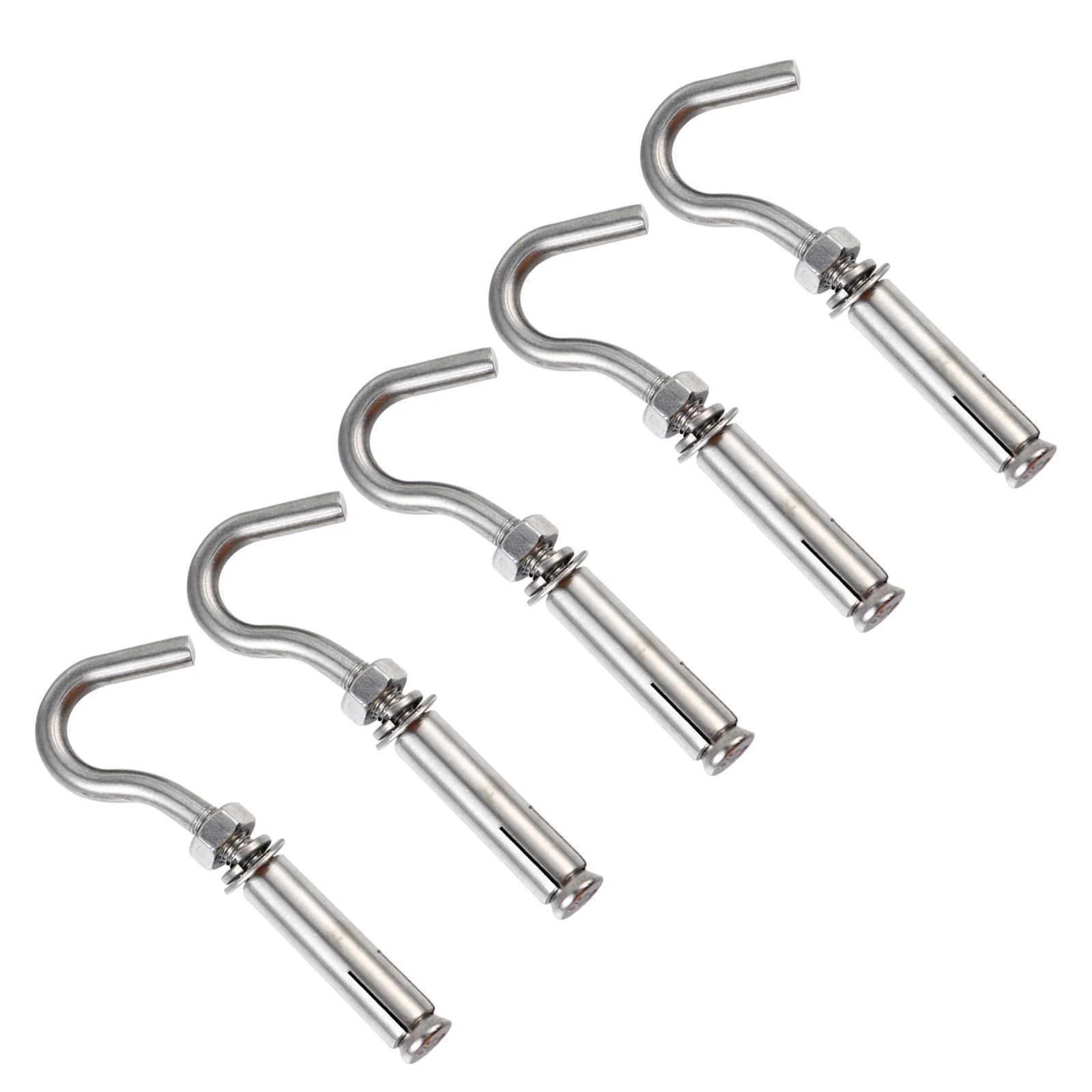 

5pcs Stainless Steel Hooks Heavy Duty Open Cup Hook For Mechanical Fitting Ac Fixation Electric Power Expansion Bolts Silver