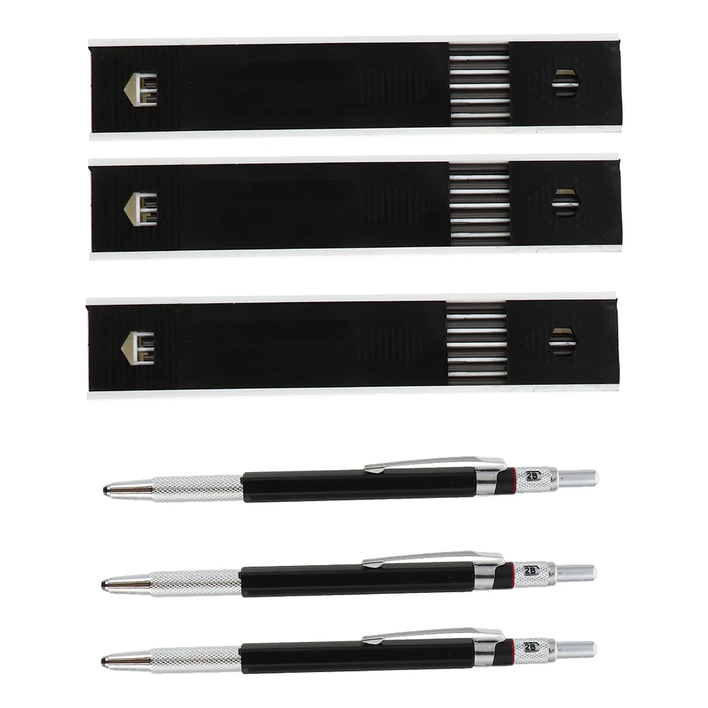

3 Sets Automatic Pencils Metal Mechanical Drawing Carpenter Marking Pens Engineering Writing Tools Refillable Long Lasting