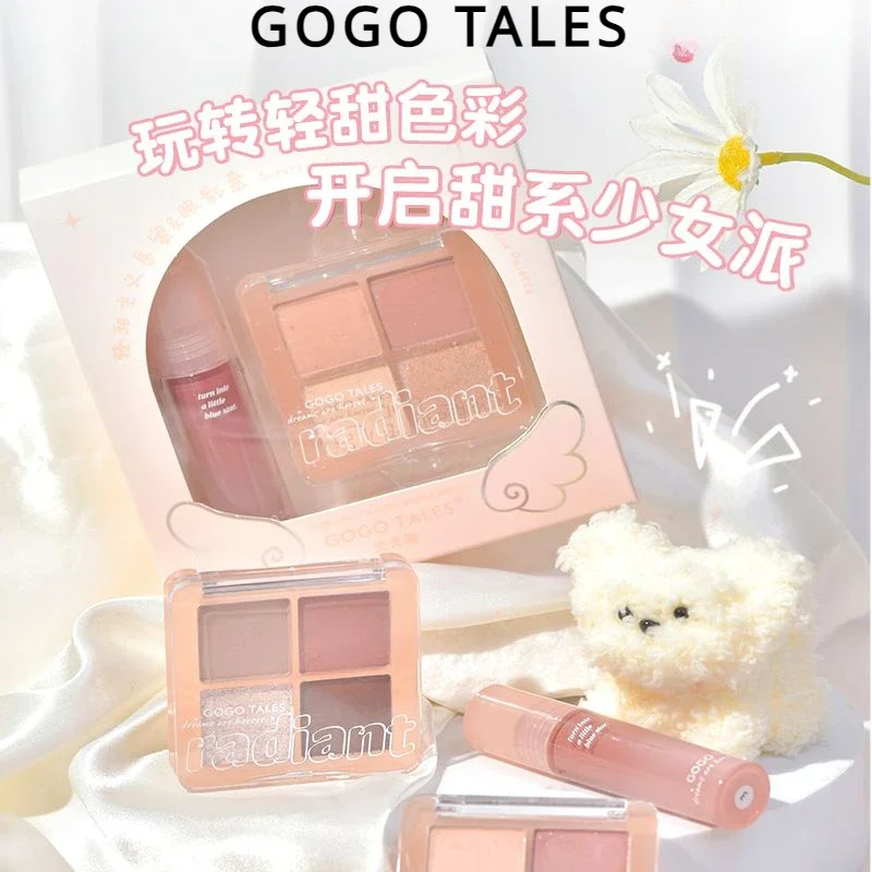 Gogo Tales 4 Kleur Oogschaduwplaat Spiegel Lipgloss Kit Schattige Make-Up Geschenkdoos