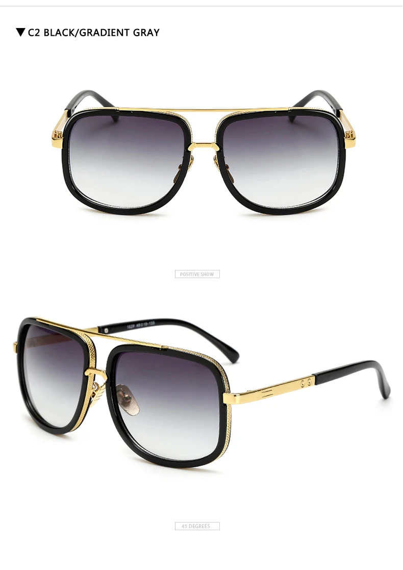 Neue Mode Großen Rahmen Sonnenbrille Männer Platz Metall Sonnenbrille Frauen Retro Sonnenbrille Vintage Hohe Qualität Gafas Oculos De Sol – Detail 4