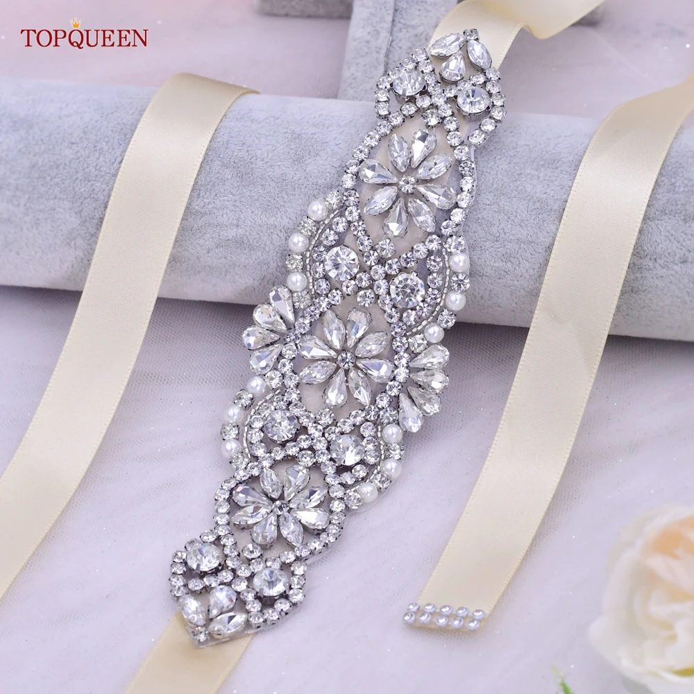 

TOPQUEEN Wedding Dress Rhinestones Bridal Belt Sash Crystal Pearls Bridal Rose Gold Wedding Sash Bridal Dress BeltS104