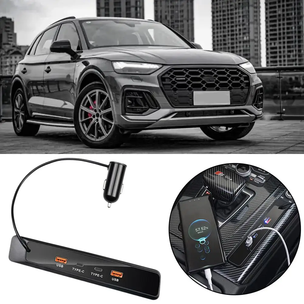 2018-2024 For Q5l Car Fast Charger 90w Usb Shunt Hub Typec Splitter With Cigarette Adapter Typec Usb Charging Car Supp Y2a8