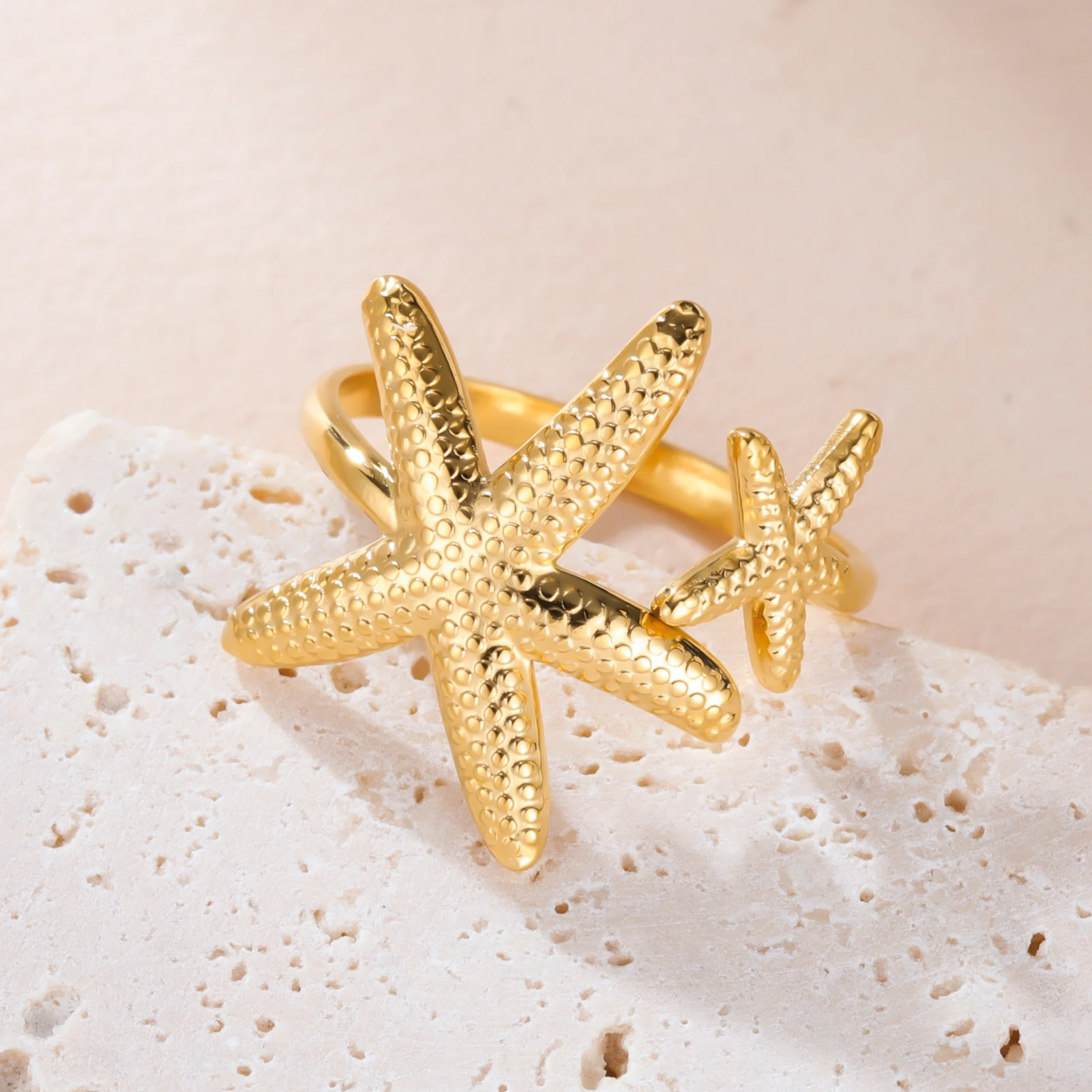 COOLTIME Seestern Muschel Ring für Frauen Edelstahl Gold Farbe Trendy Ozean Offenen Ring Finger Schmuck Geschenk Neue – Detail 9