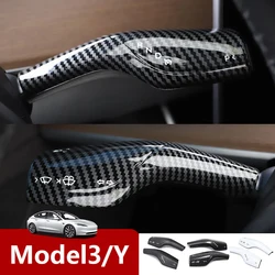 For Tesla Model 3 Y Gear Shift Cover Column Steering Lever Handle Protection Cover Carbon Fiber Shifter Shell Car Accessories