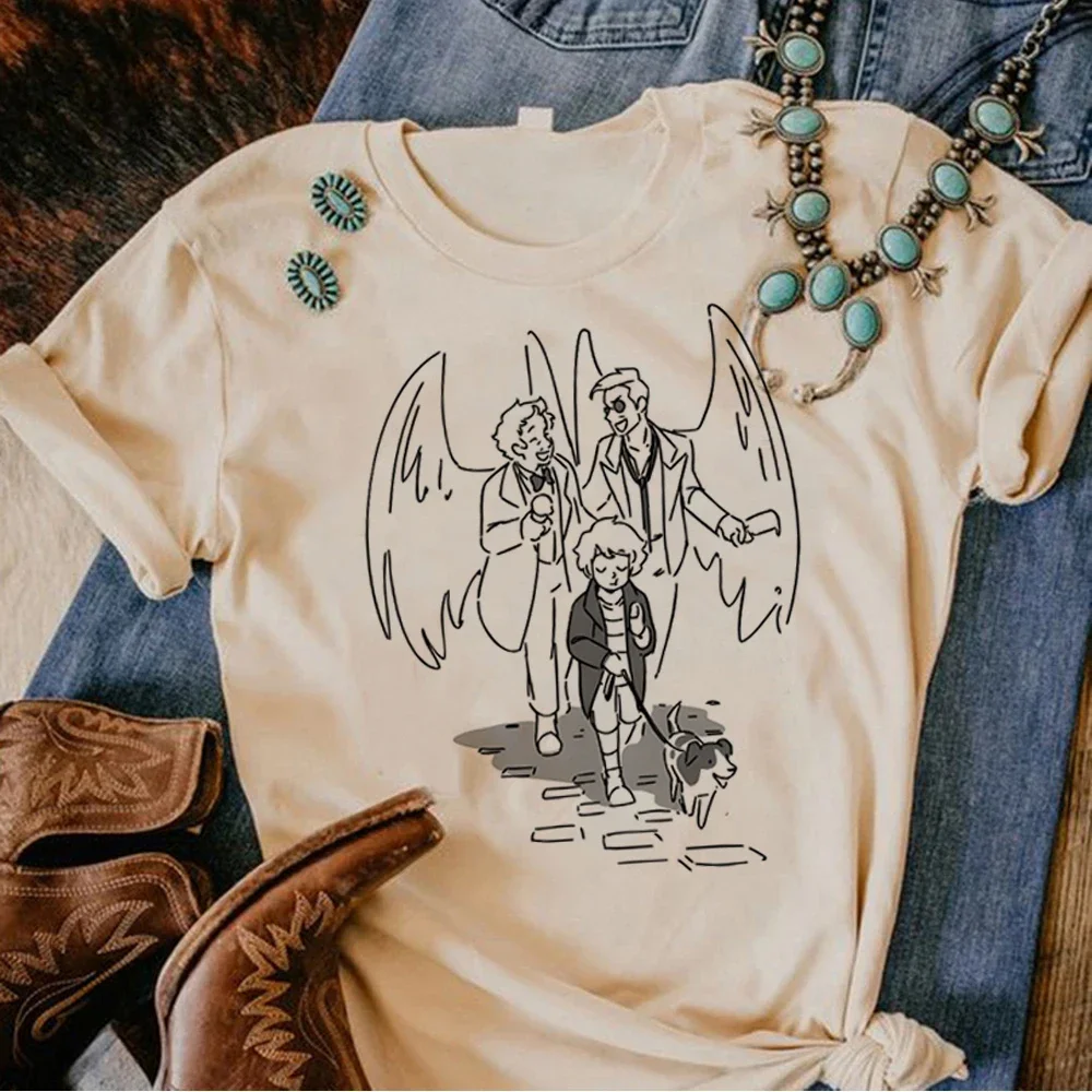 Good Omens t-shirts women manga graphic harajuku topwomen funny graphic y2k clothes  Women Short Fashion Casual Female T Shrit