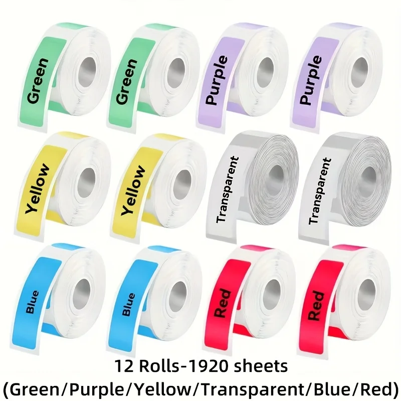 ملصقات حرارية ملونة مقاس 12 مم × 40 مم - مقاومة للماء/مقاومة للزيت/الأوساخ، تناسب D30/D32/D35/P11/P12/P15 والمزيد، للاستخدام المكتبي المتين