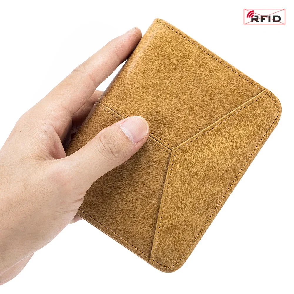 New Retro Vertical Men's Multi-function Rfid Wallet Large-capacity Genuine Leather Multi-card Slot Anti-theft Card Holder Wallet