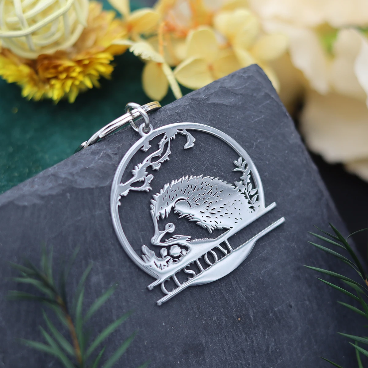 QIAMNI Custom Name Cute Hedgehog Animal Key Chains Souvenir Gifts For Women Men Stainless Steel Laser Engraved Letters Keyring - Image 5