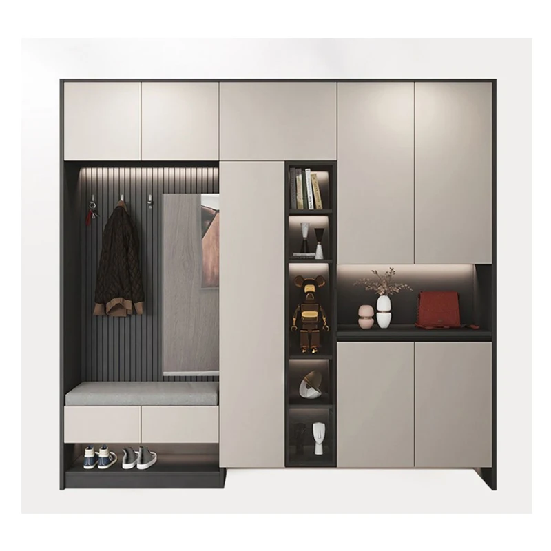 

Modern Luxury Wood Hallway Mirror Furniture Storage Smart Shoe Rack Cabinet PVC Lacquer Acrylic MDF Including Sink Hinge Faucet