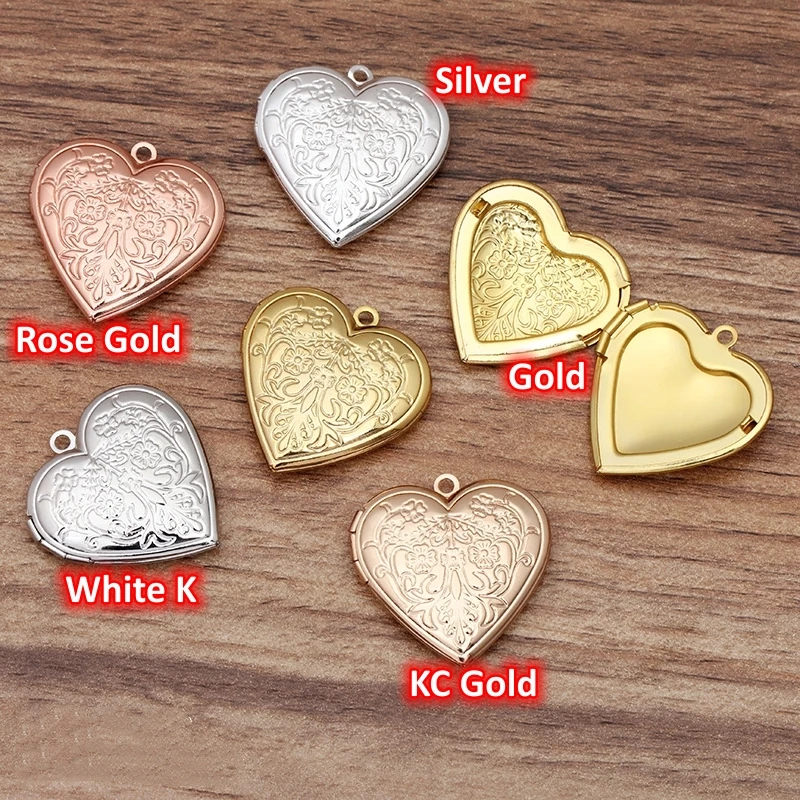 BoYuTe (10 Pieces/Lot) 28MM Brass Heart Floating Locket Pendant Materials Factory Supply Photo Locket Jewelry Accessories