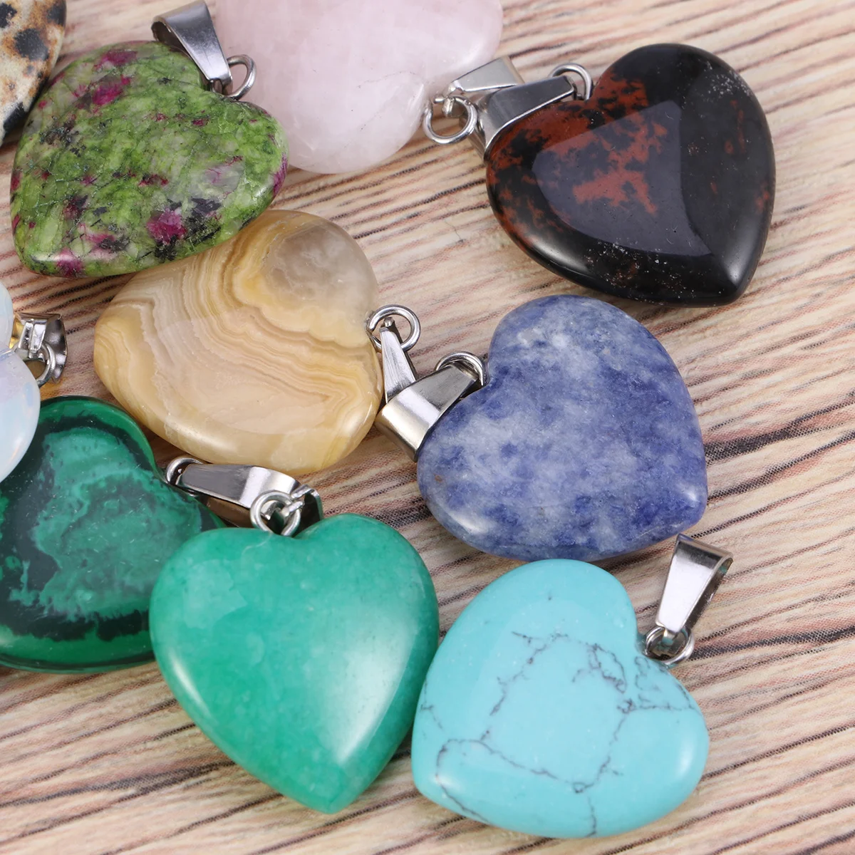 

10 шт., каменные подвески в форме сердца, разноцветные подвески из натурального камня, гладкая поверхность, хрустальные бусины «сделай сам», для изготовления ожерелья, ювелирных изделий
