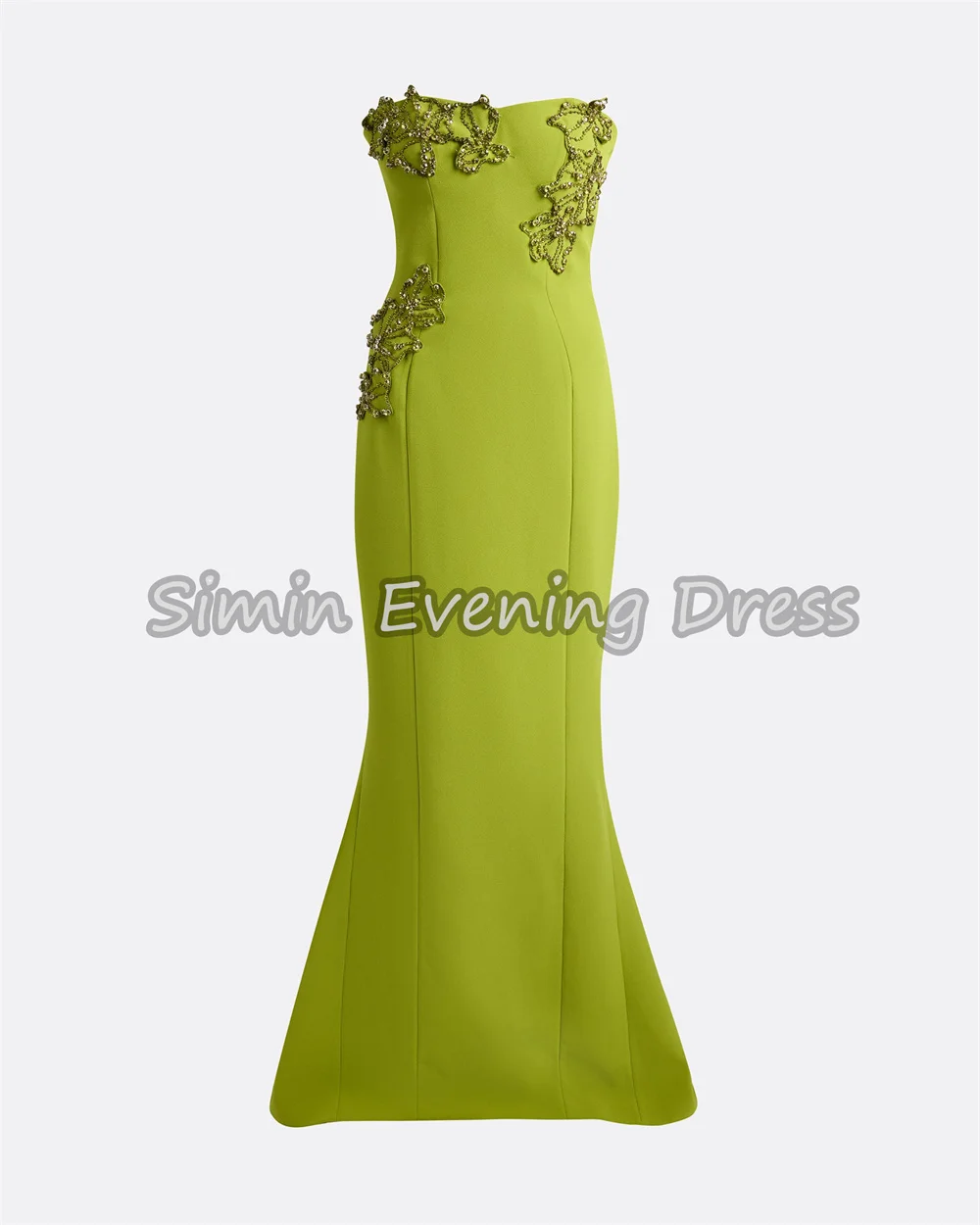 심인 크레이프 스트랩리스 머메이드 플로어 기장 사우디 섹시 이브닝 드레스 여성용 2025 슬리브리스 비딩 드레이핑 파티 드레스