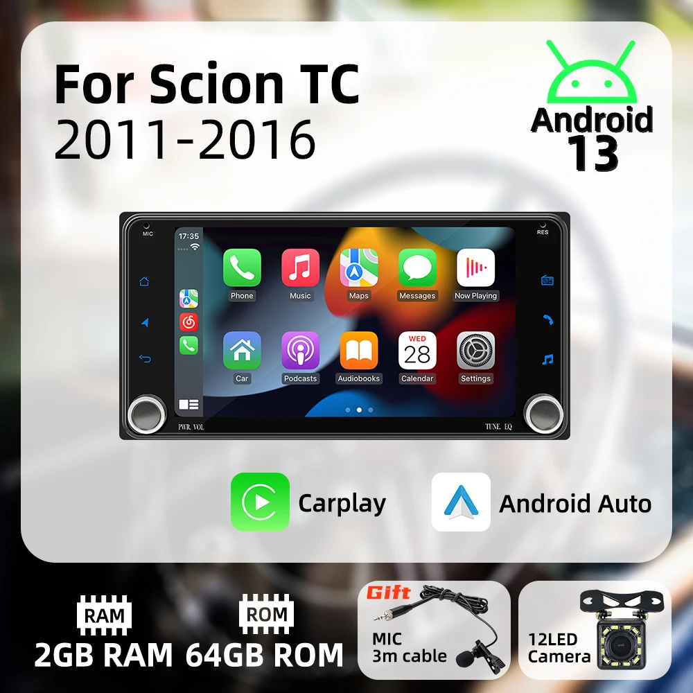Image of Kabelloses Carplay Android Auto Android Auto-Multimedia 2 Din Radio für Scion TC 2011-2016 Haupteinheit GPS BT WIFI 7-Zoll-Bildschirm Stereoanlage