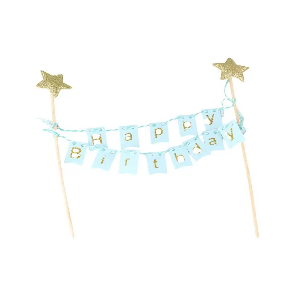 DIY Baby Shower Stars Banner Happy Birthday Bunting Cake Flags Cake Topper Party Supplies Baking Decoration