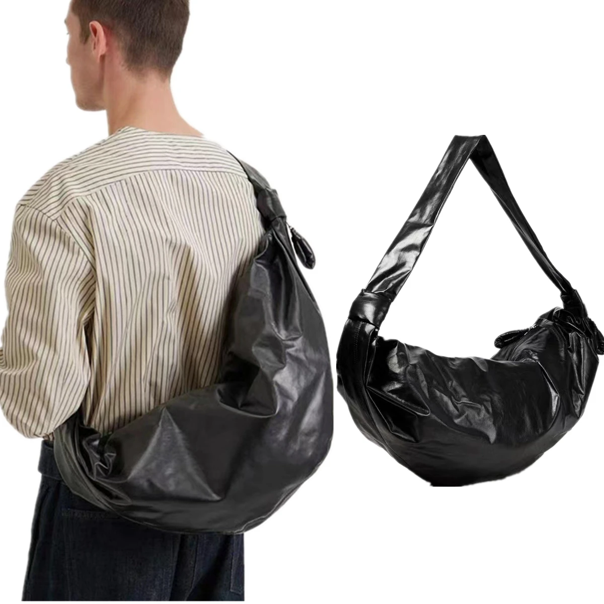 

Dave&Di French Retro Croissant Cowhide Wrinkled Paper Texture Croissant Bag Large Capacity Bag Minimalist Neutral Dumpling Bag