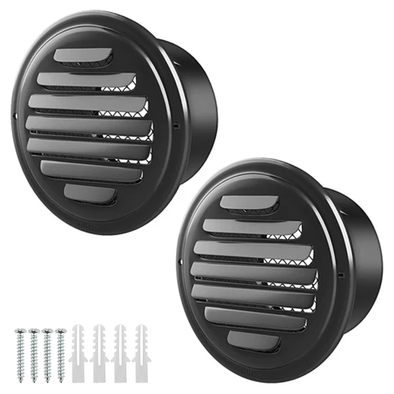 2pcs 70/100/150mm Round Stainless Steel Vent Grille Exterior Wall Duct Ventilation Cover Built-in Mesh Screen Kitchen Bathroom