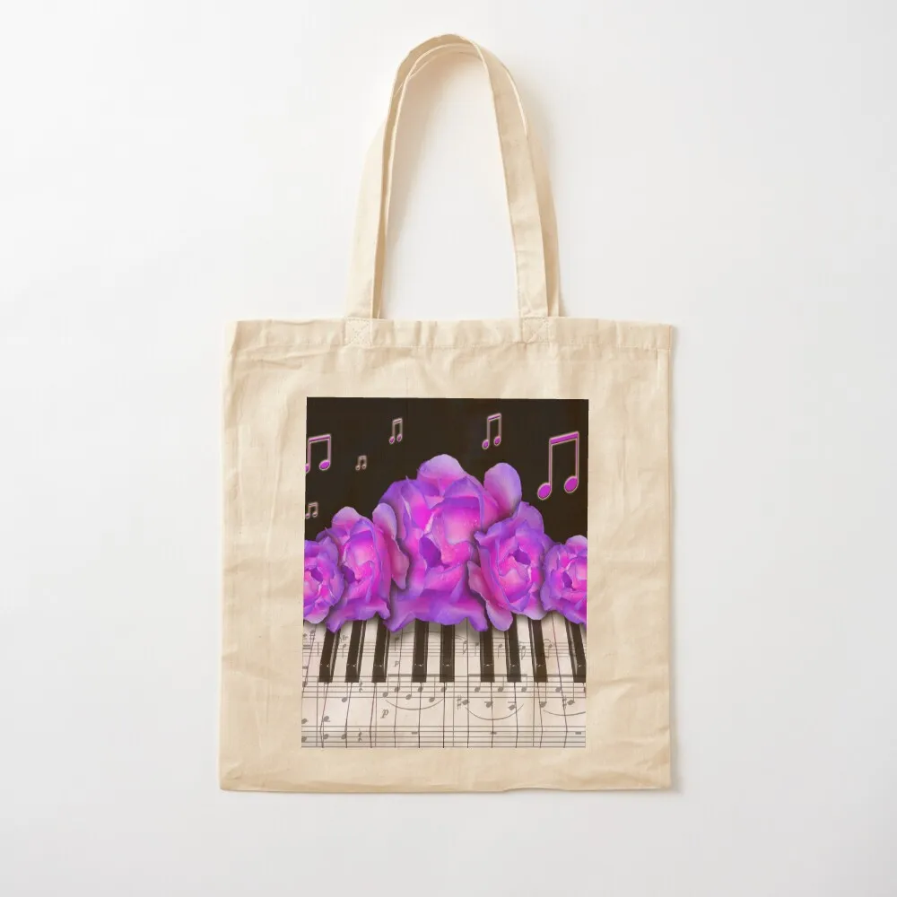 Piano Keyboard Purple Roses Tote Bag custom bags Eco bag handbag reusable grocery bags