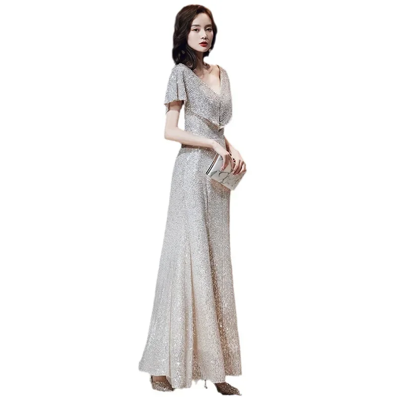 فستان سهرة أنيق مزين بالترتر للنساء ذو إحساس راقي وخفيف الوزن وفاخر وحفلات جمهور صغيرة #5