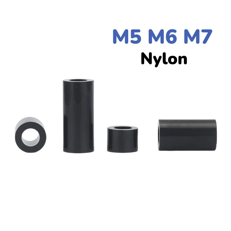 PCB Board Screw M5 M6 M7 Black ABS Non-Threaded Hollowed Nylon Spacer Round Hollow Standoff Washer