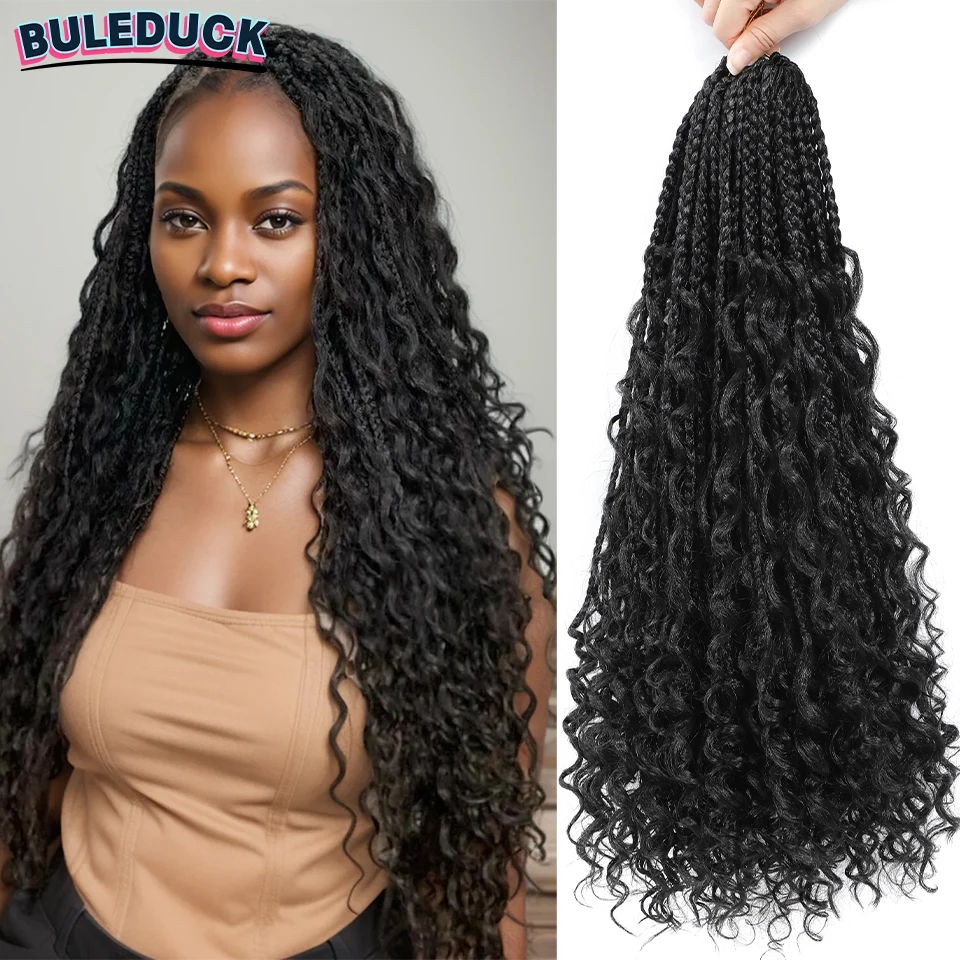 Godin Box Braids 20 Inch Pre-looped Boheemse Gehaakte Boho Box Braids Met Krullende Uiteinden Synthetisch Vlechthaar 16 Strengen