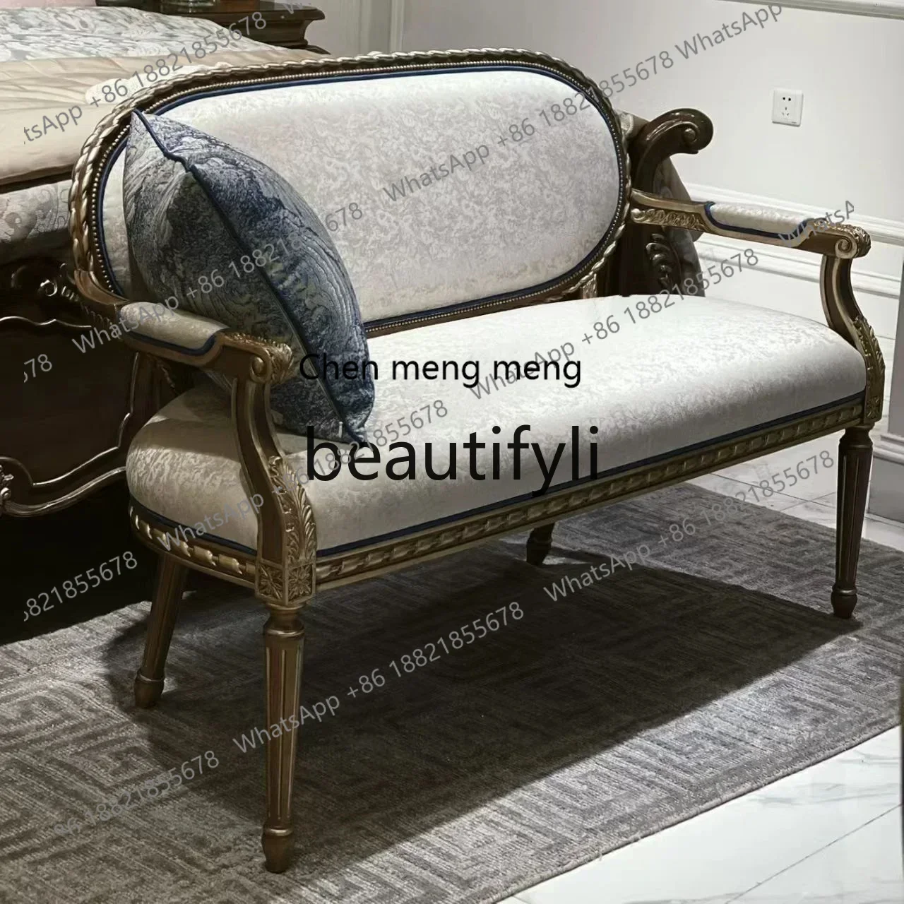 B178 European double sofa solid wood American, three-person sofa bed tail sofa court French custom