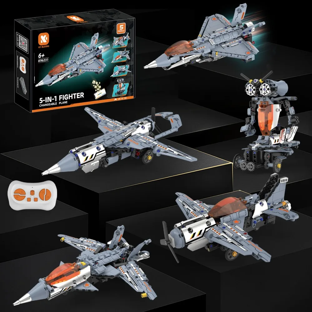 96231 334 pezzi Kit robot da caccia 5 in 1 Giocattolo STEM programmabile con telecomando con trasformazione di aerei per regali di Natale per bambini