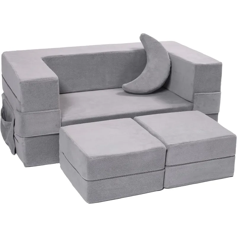 Kids Sofa,Toddler Couch Foam Armchair for Kids, Children Convertible Plush Sofa Play Set, Fold Out Sofa-Bed