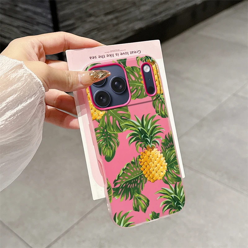 Folhas de abacaxi caso de telefone para iphone 14 pro 16 15 13 11 12 17 pro max 17 ar à prova de choque macio silicone transparente capa fundas