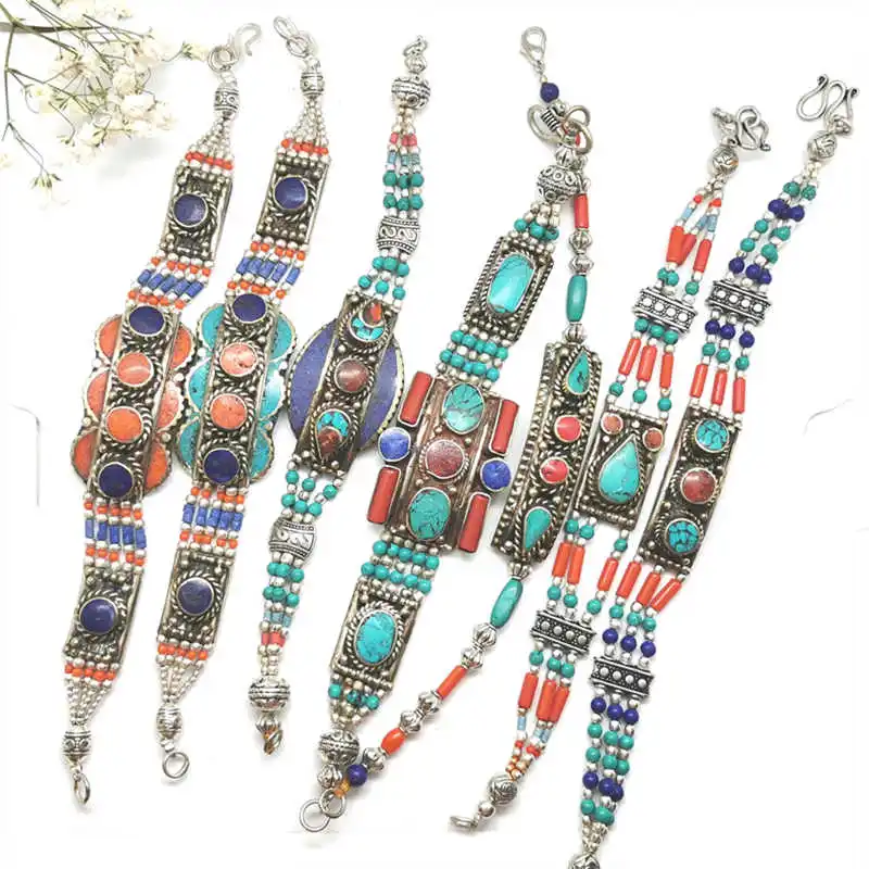 Indian Bracelets Copper Inlay Colorful Stone Clasp Bracelets Multi Designs BB-475