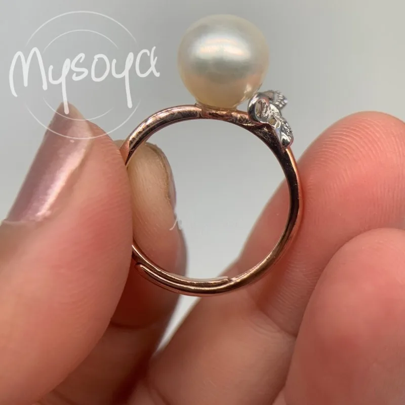 

MYSOYA White Akoya Seawater Pearl Ring 8.5-9 Mm With Gift Box For Her/Him Birthday/Wedding/Christmas/Anniversary Gift