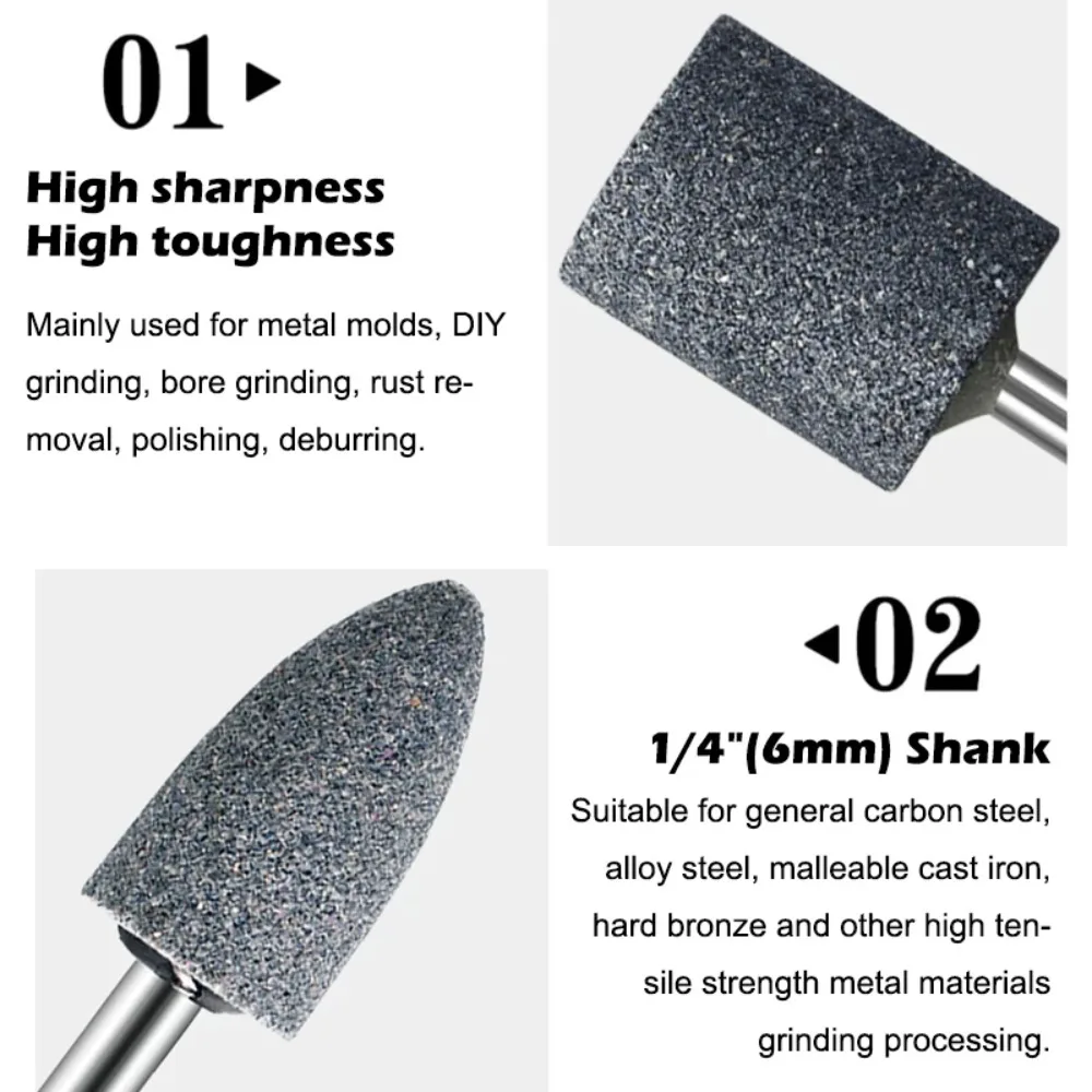 4PCS Metal Grinding Stone Set Polishing Sanding Rust Removal Deburring Grinding Wheel Sandpaper 1/4” (6mm) Shank For Rotary Tool