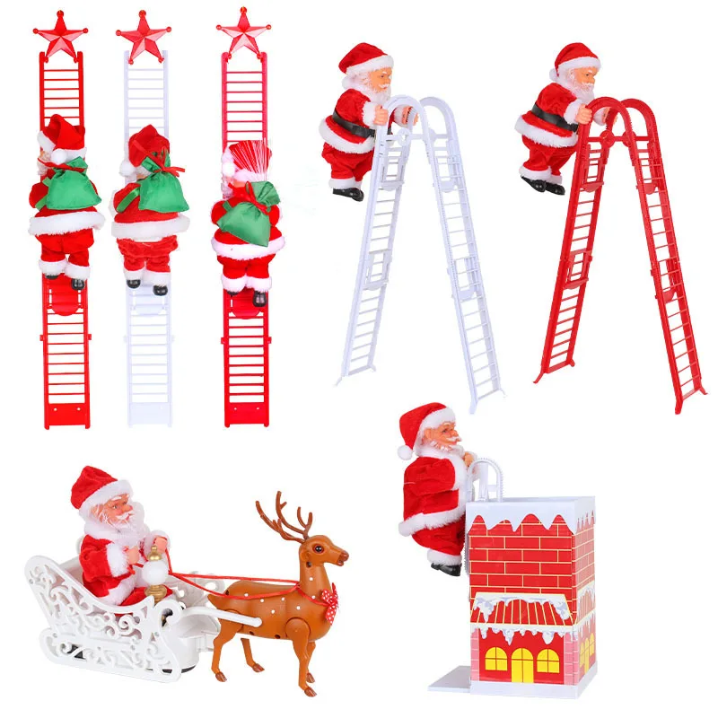 

Electric Climbing Santa with Music Santa Claus Rope Ladder Xmas Plush Doll Toy Figure Christmas Ornament for Holiday Decor