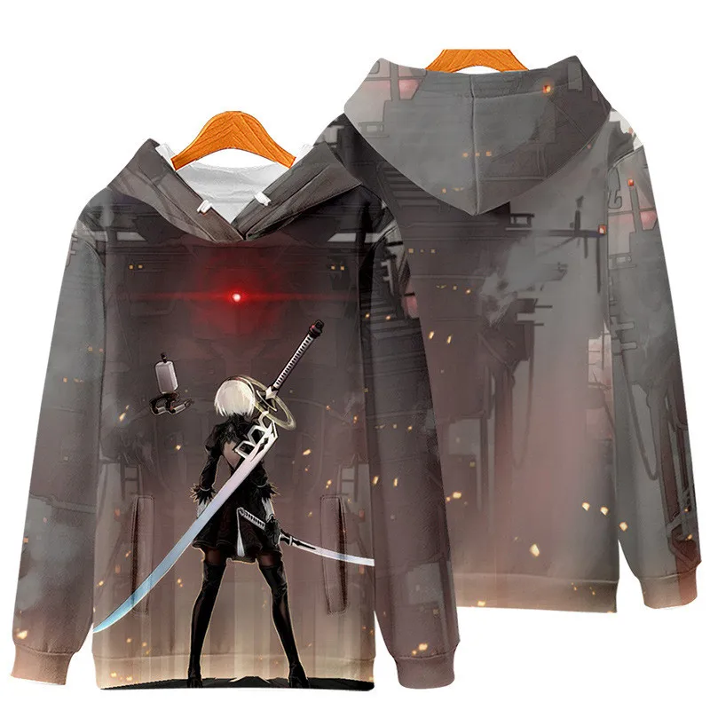 Game NieR Automata 2B YoRHa No. 2 Type B 9S YoRHa No. 9 Type S Cosplay Costume 3D Sweatshirt Men Zipper Hoodies Outwear Coat