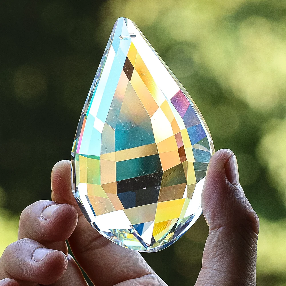 90mm Crystal Prism Suncatcher AB Color Glass Faceted Prism Rainbow Maker Light Catcher Pendant Window Garden Hanging Decor Props