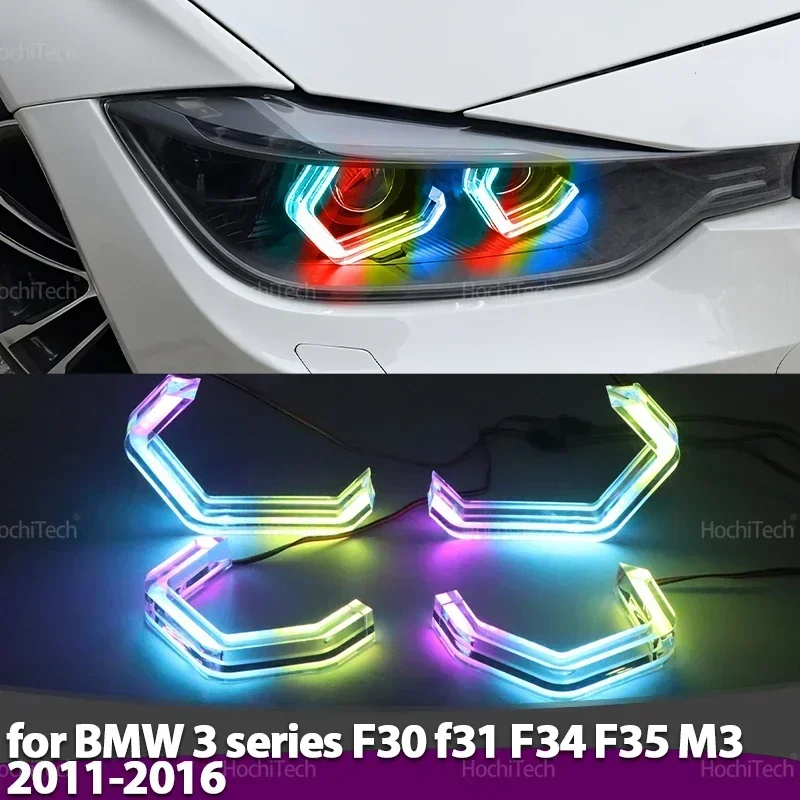 For BMW 3 Series F30 F31 F34 F35 M3 2011-16 Dynamic M4 Style RGB Light Rings App Control DRL LED Angel Eyes Kit with Turn Signal